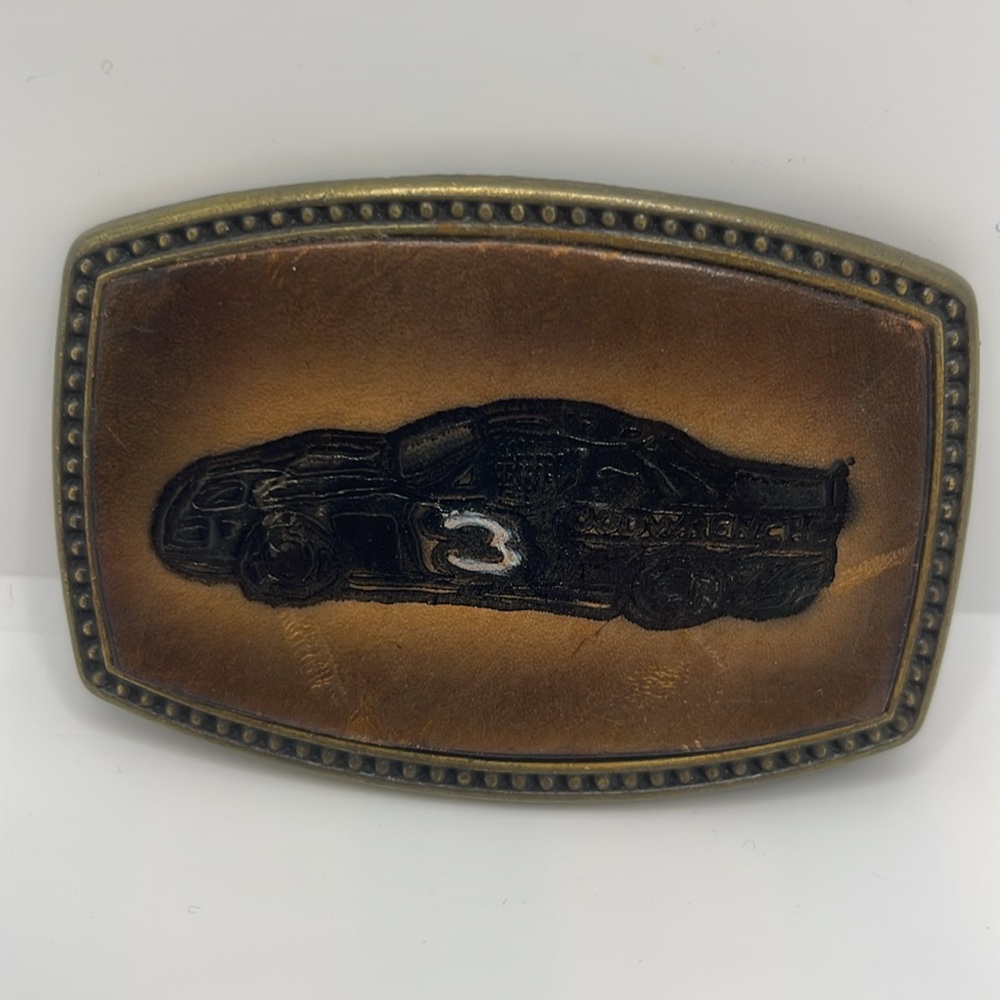 VTG Alumaline Cast Aluminum Brass Finish and Leather Belt Buckle Drag Racing 3